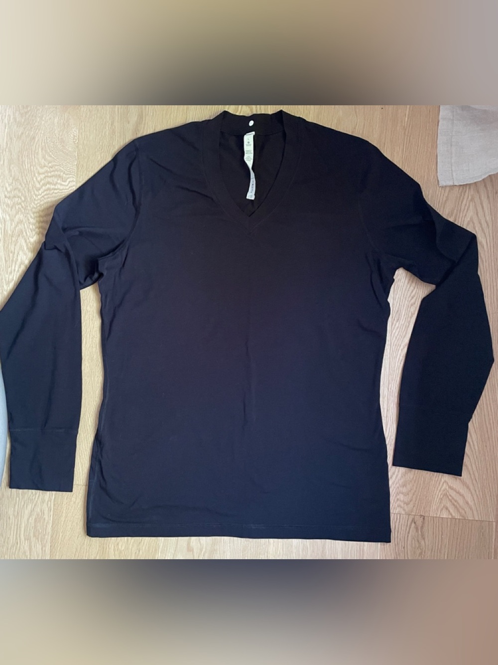 Black Vneck Back in Action long sleeve shirt